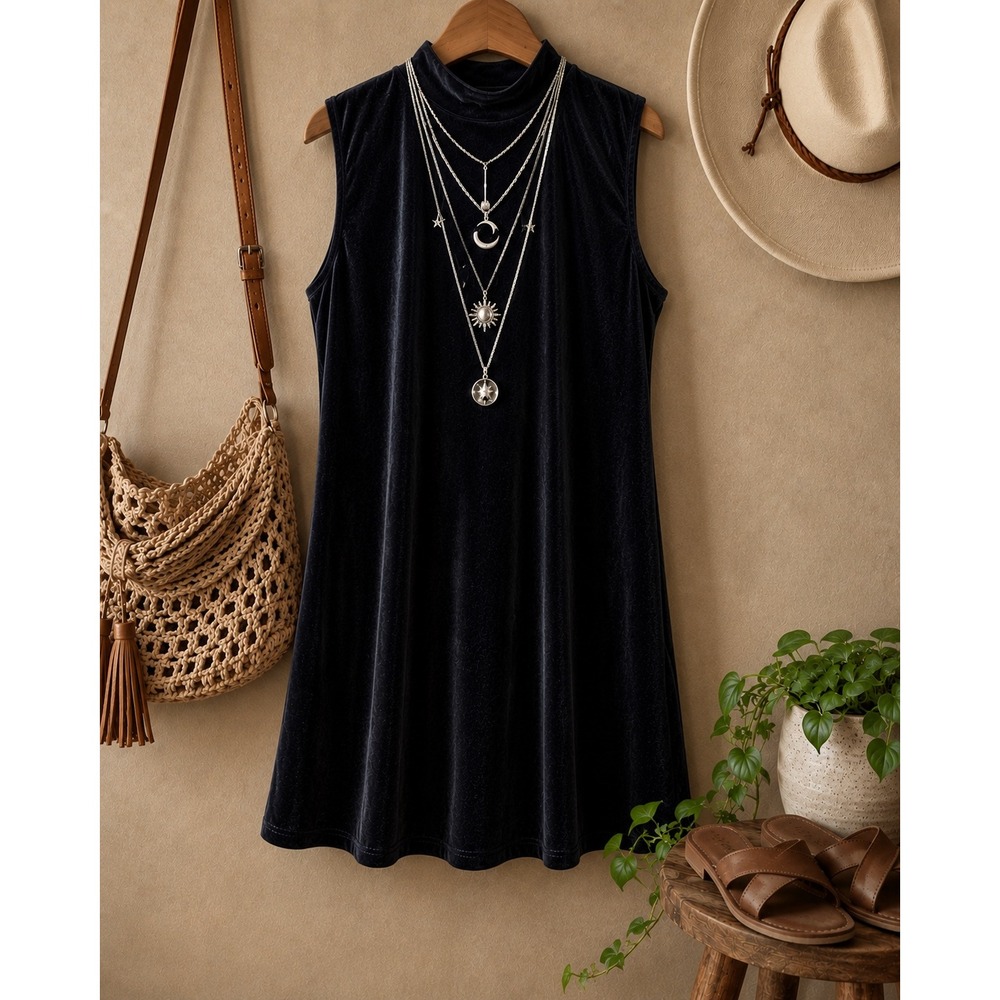 Annalee + Hope Shift Dress Velvet M Black Whimsigoth Classic LBD